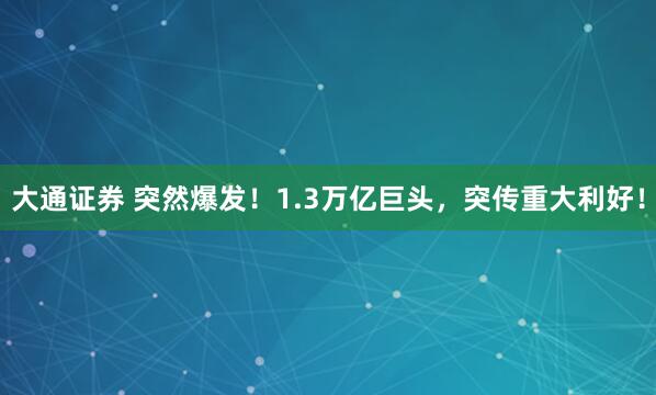 大通证券 突然爆发！1.3万亿巨头，突传重大利好！
